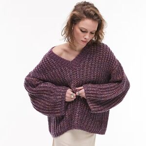 Topshop Purple Multicolor V-Neck Knit Sweater Size 4-6